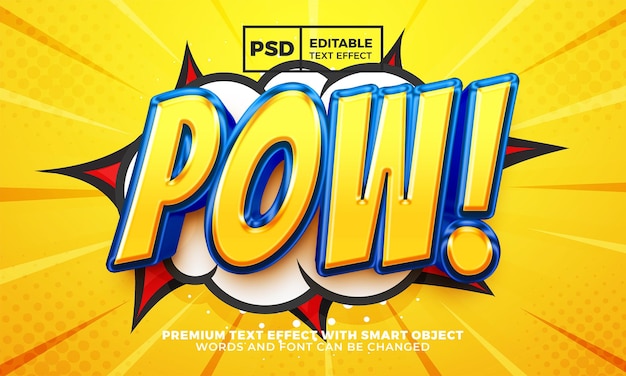 Pow комикс мультфильм 3d редактируемый текстовый эффект стиль премиум psd