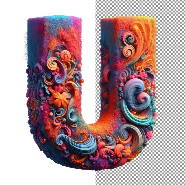 PSD espressione in polvere png sfondo holi powder letter design.