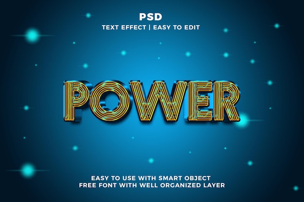 PSD power 3d bewerkbare photoshop tekst effect stijl psd met achtergrond