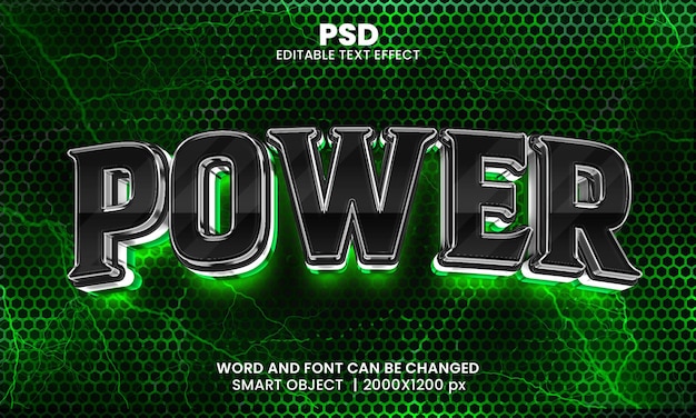 モダンな背景を持つ power 3d 編集可能な photoshop テキスト効果スタイル