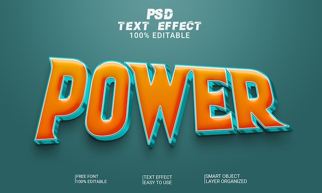 Power 3d 편집 가능한 텍스트 효과 스타일 Psd 파일