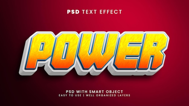 PSD power 3d editable text effect with energy and strong text style