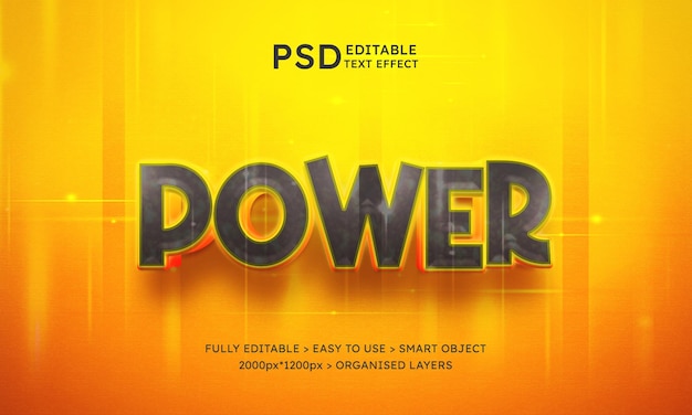 PSD Редактируемый текстовый эффект power 3d