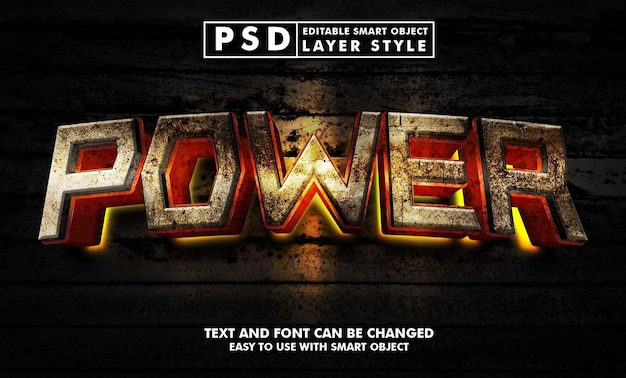 Power 3d realistic text effect premium psd