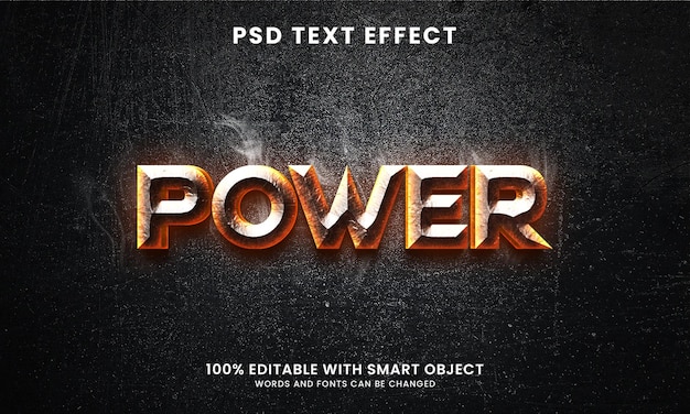 Potere caldo effetto testo modificabile 3d creativo Psd Premium