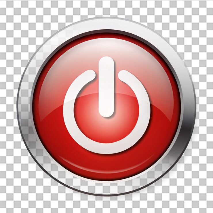 PSD power off shutdown button or close button icon on transparent background