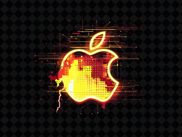 PSD power up apple 8 bit pixel with lightning bolts and flames w y2k shape neon color art collections