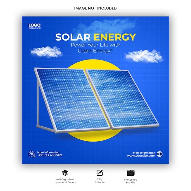 Power your life with clean solar energy social media post design template