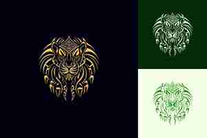 PSD Мощный логотип африканского льва с племенными узорами и когтями для творческих абстрактных векторных дизайнов