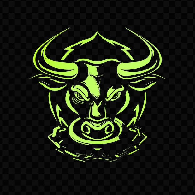 Potente logo della mascotte del toro con un anello e una catena progettati con l'arte dell'inchiostro del tatuaggio psd vector tshirt