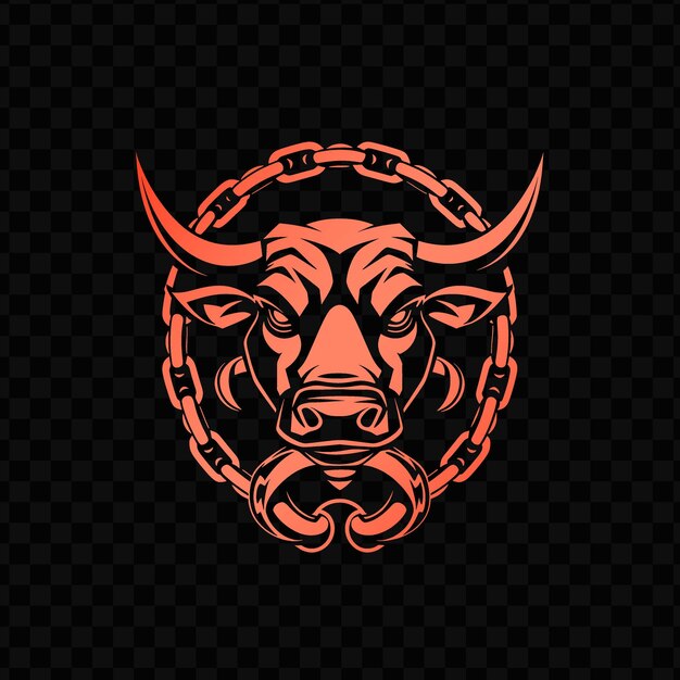 PSD powerful bull mascot logo with a ring and chain designed wit psd vector tshirt tattoo ink art