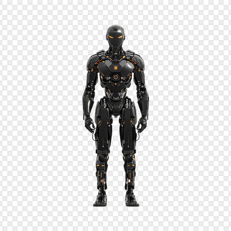 PSD powerful futuristic robot isolated on transparent background