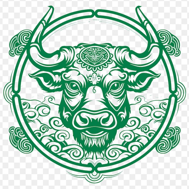 PSD powerful ox animal mascot logo with chinese new year decorat psd vector tshirt tattoo ink art