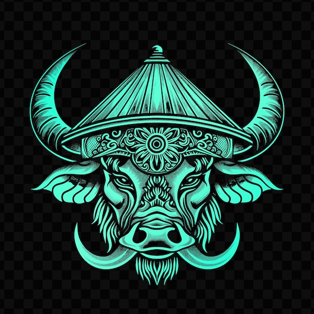 PSD powerful water buffalo animal mascot logo with southeast asi psd vector tshirt tattoo ink art