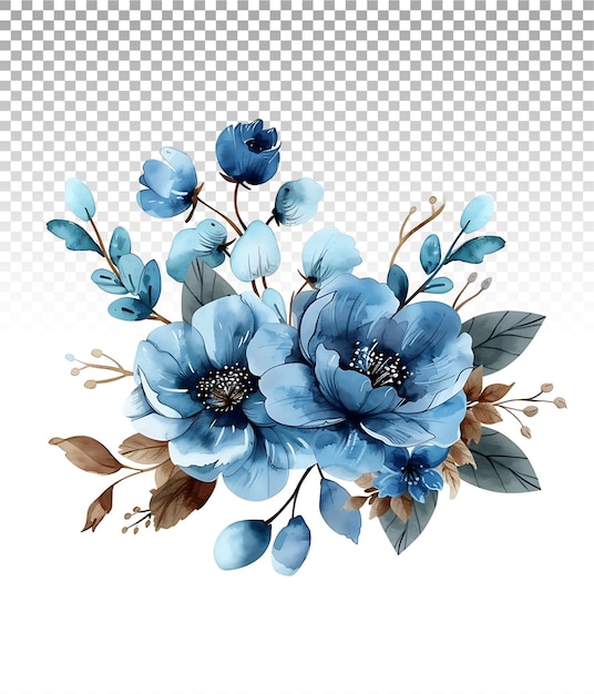 PSD powietrzny akwarelowy klip z niebieskich kwiatów