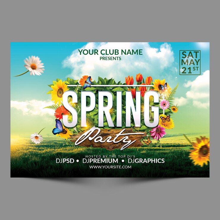 PSD poziome ulotki spring party