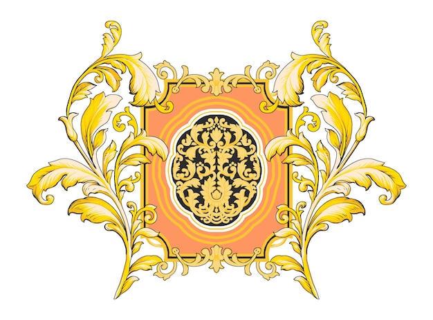 Prachtig abstract barok ornamentmotief gebruikt voor het ontwerpen van textielframepatrooninterieur
