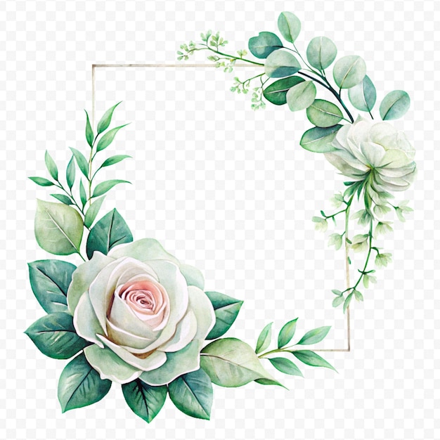 Prachtig bloemenframe in waterverf geïsoleerd op een doorzichtige achtergrond