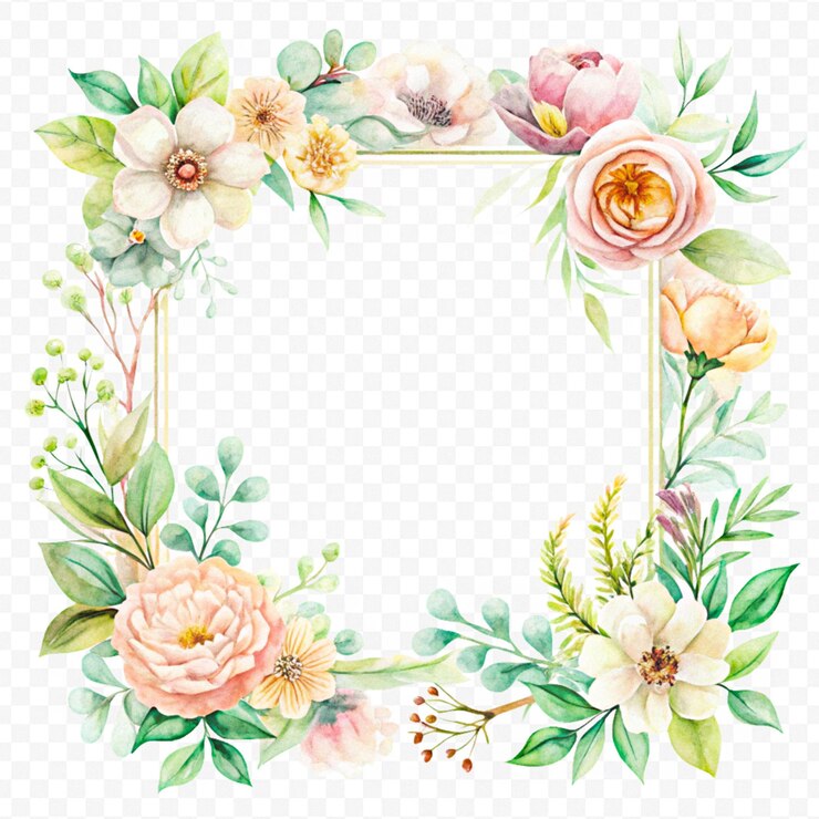 PSD prachtig bloemenframe in waterverf geïsoleerd op een doorzichtige achtergrond