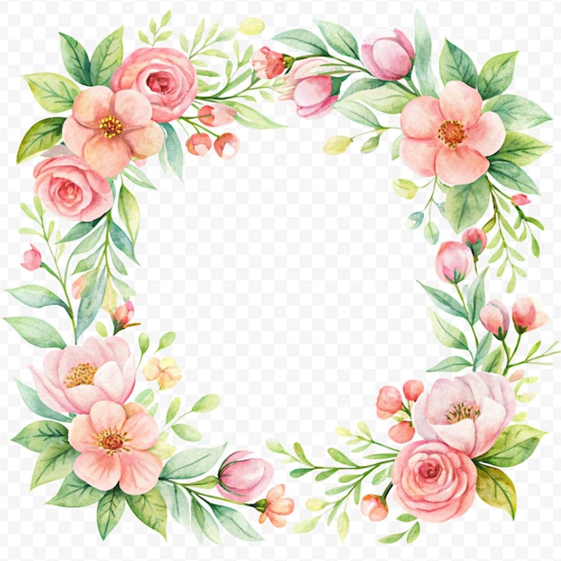 Prachtig bloemenframe in waterverf geïsoleerd op een doorzichtige achtergrond