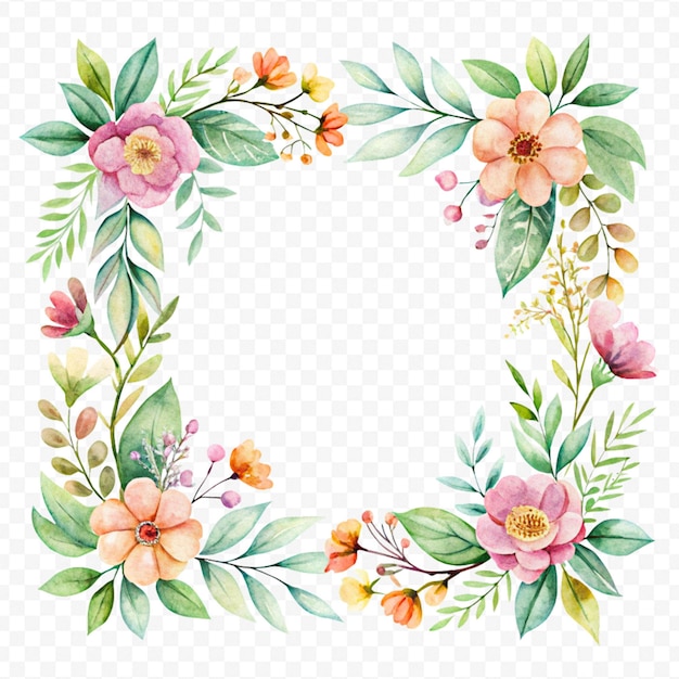 Prachtig bloemenframe in waterverf geïsoleerd op een doorzichtige achtergrond