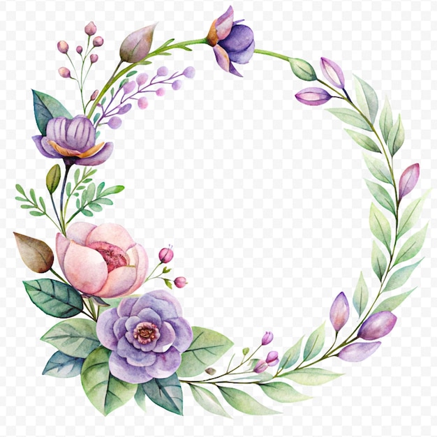 Prachtig bloemenframe in waterverf geïsoleerd op een doorzichtige achtergrond