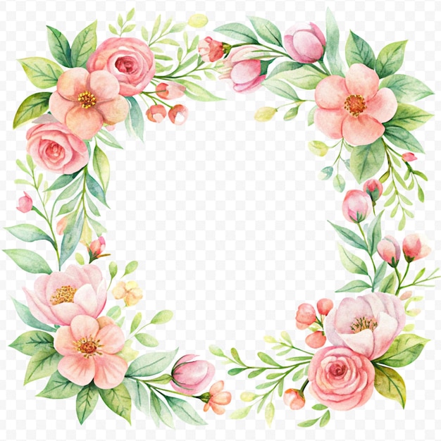 Prachtig bloemenframe in waterverf geïsoleerd op een doorzichtige achtergrond