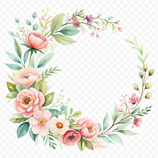 Prachtig bloemenframe in waterverf geïsoleerd op een doorzichtige achtergrond