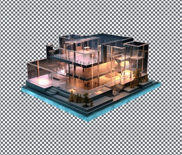 Prachtig en aantrekkelijk 3d-glasmodel van een huis geïsoleerd op een doorzichtige achtergrond