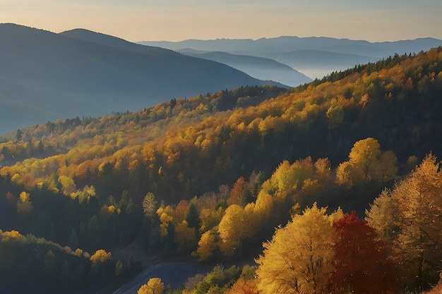 PSD prachtig landschap van bergen en bossen in de herfst