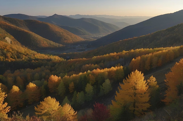 PSD prachtig landschap van bergen en bossen in de herfst