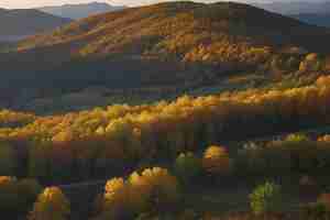 PSD prachtig landschap van bergen en bossen in de herfst