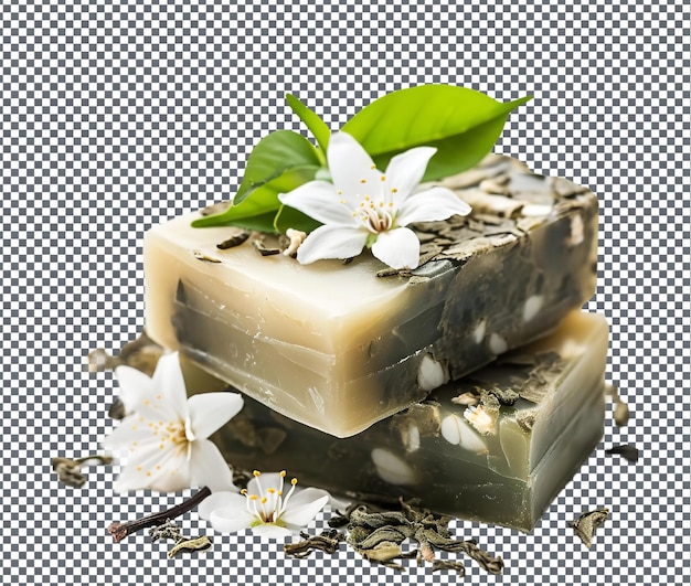 Prachtige jasmijn en groene shampoo bar geïsoleerd op doorzichtige achtergrond