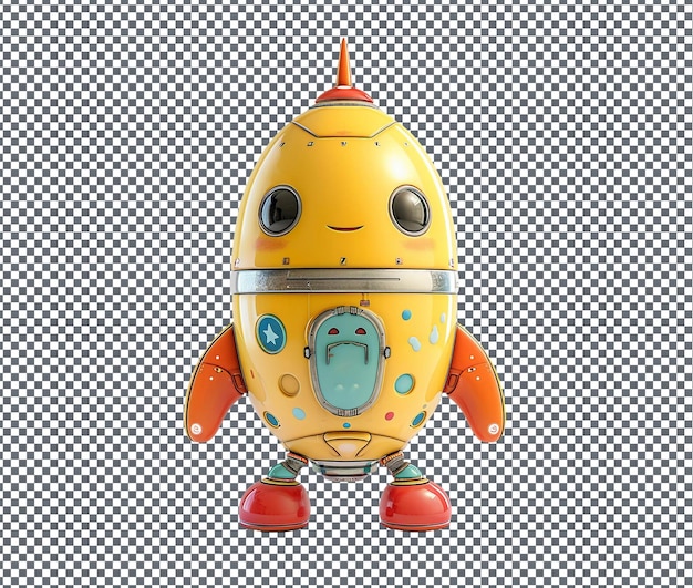 Practical cartoon style rocket ship character isolated on transparent background