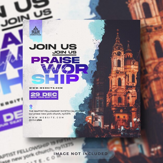 PSD praise worship church conference flyer social media post and instagram web banner