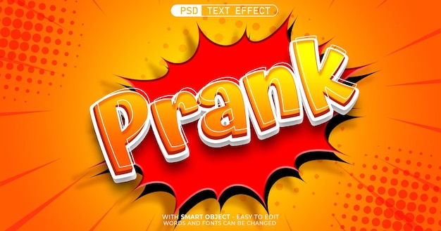 Prank met bewerkbare 3d-stijl teksteffect premium psd