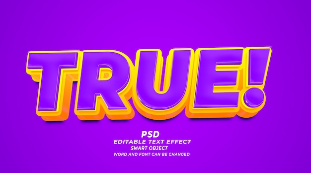 Prawdziwy szablon Photoshopa z edytowalnym efektem tekstowym PSD 3D