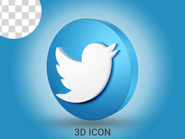 PSD prawy widok 3d renderowana ikona twittera 3d