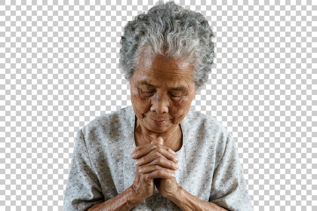 PSD pray of senior asian woman png transparency