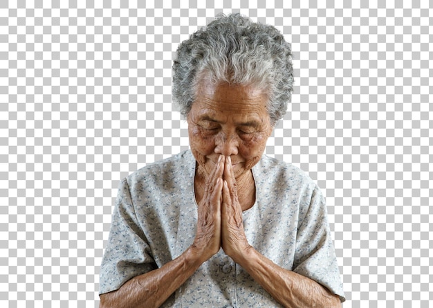 PSD pray of senior asian woman png transparency