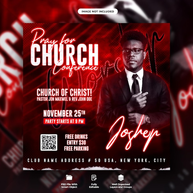 PSD pray and worship conference flyer and social media banner template