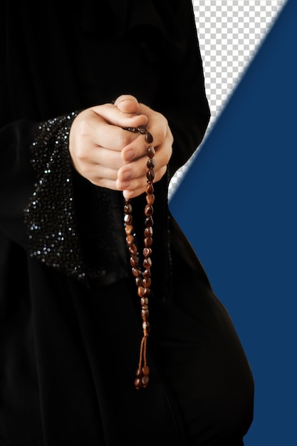 PSD prayer hands of a woman holding a rosary