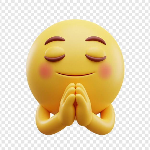 Praying Emoji in 3D Cartoon Style on transparent background