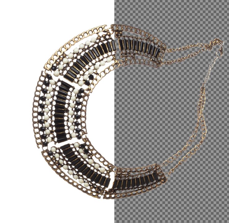 PSD precious jewel bead style necklet fly in air precious jewelry bead necklace as gemstone for fashion ornament decorative items fashion ornament necklace to add more style white background isolated