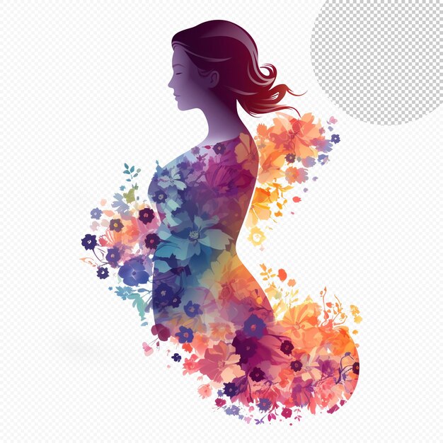 PSD pregnant woman floral silhouette illustration