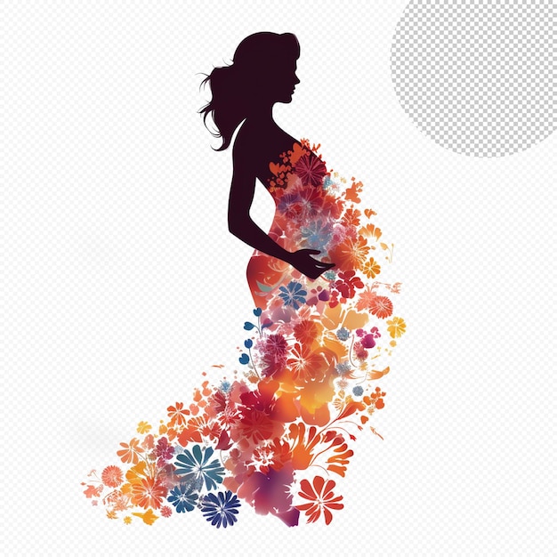 PSD pregnant woman floral silhouette illustration