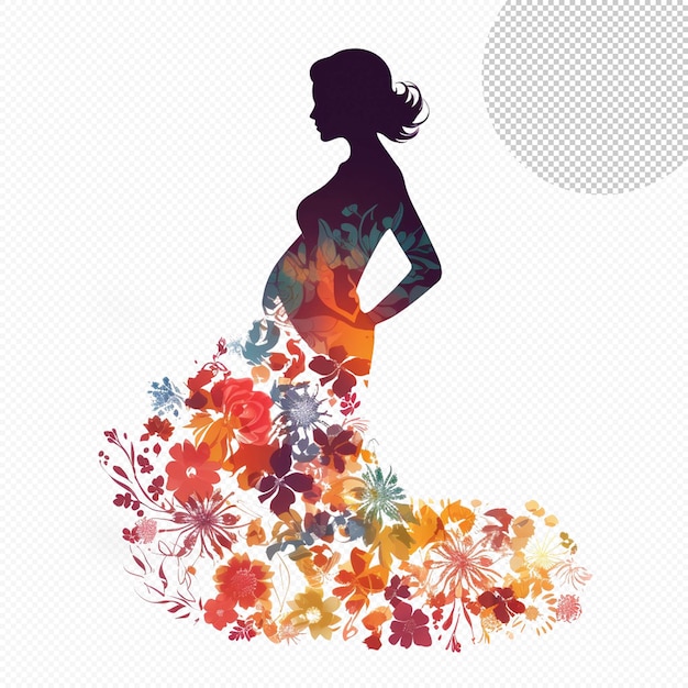 PSD illustrazione della silhouette floreale di una donna incinta