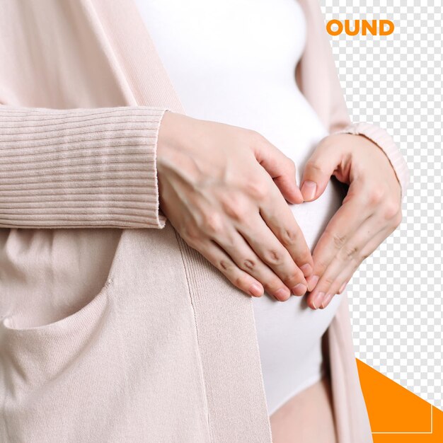 pregnant woman heart hands with transparent background