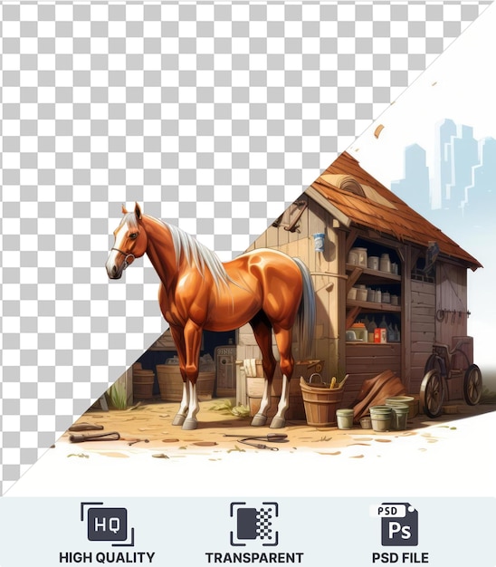 PSD premium 3d kreskówka trenera koni wyścigowych pielęgnując cenionego czystokrwistego konia