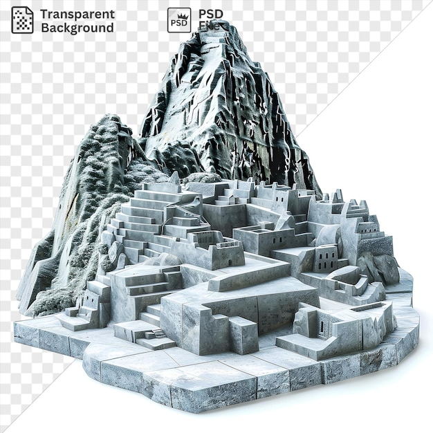 PSD del modello 3d premium del machu picchu nella nebbia